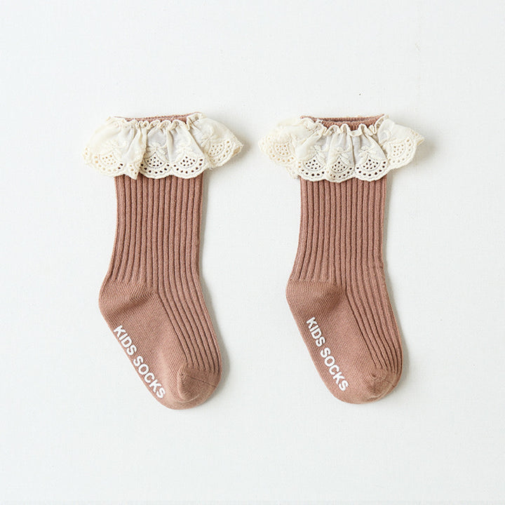 Solid Color Lace Non-Slip Socks for Baby Girls