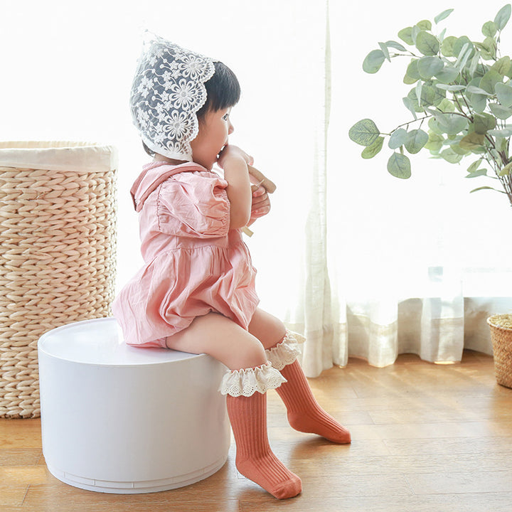 Solid Color Lace Non-Slip Socks for Baby Girls