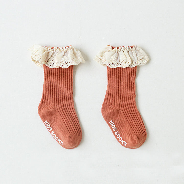 Solid Color Lace Non-Slip Socks for Baby Girls