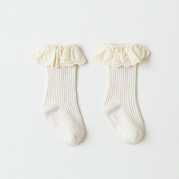 Solid Color Lace Non-Slip Socks for Baby Girls