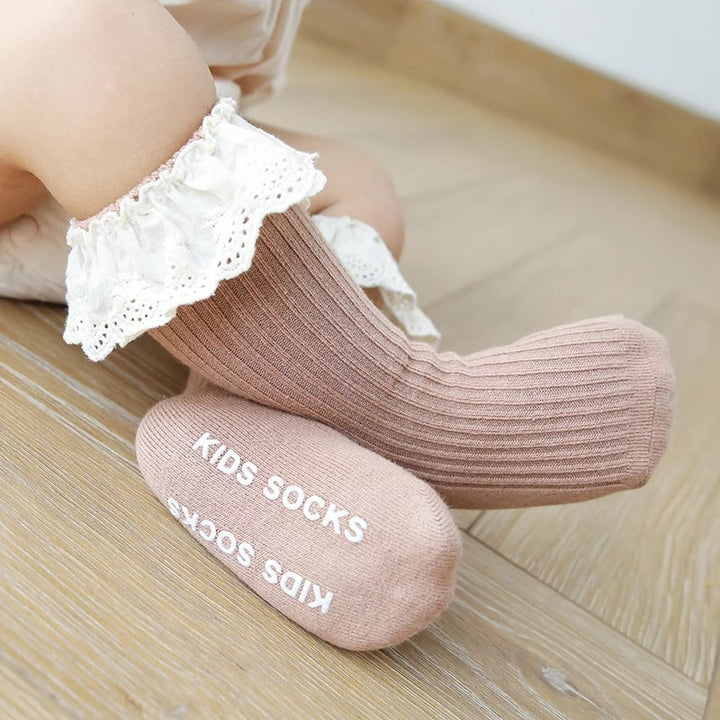 Solid Color Lace Non-Slip Socks for Baby Girls